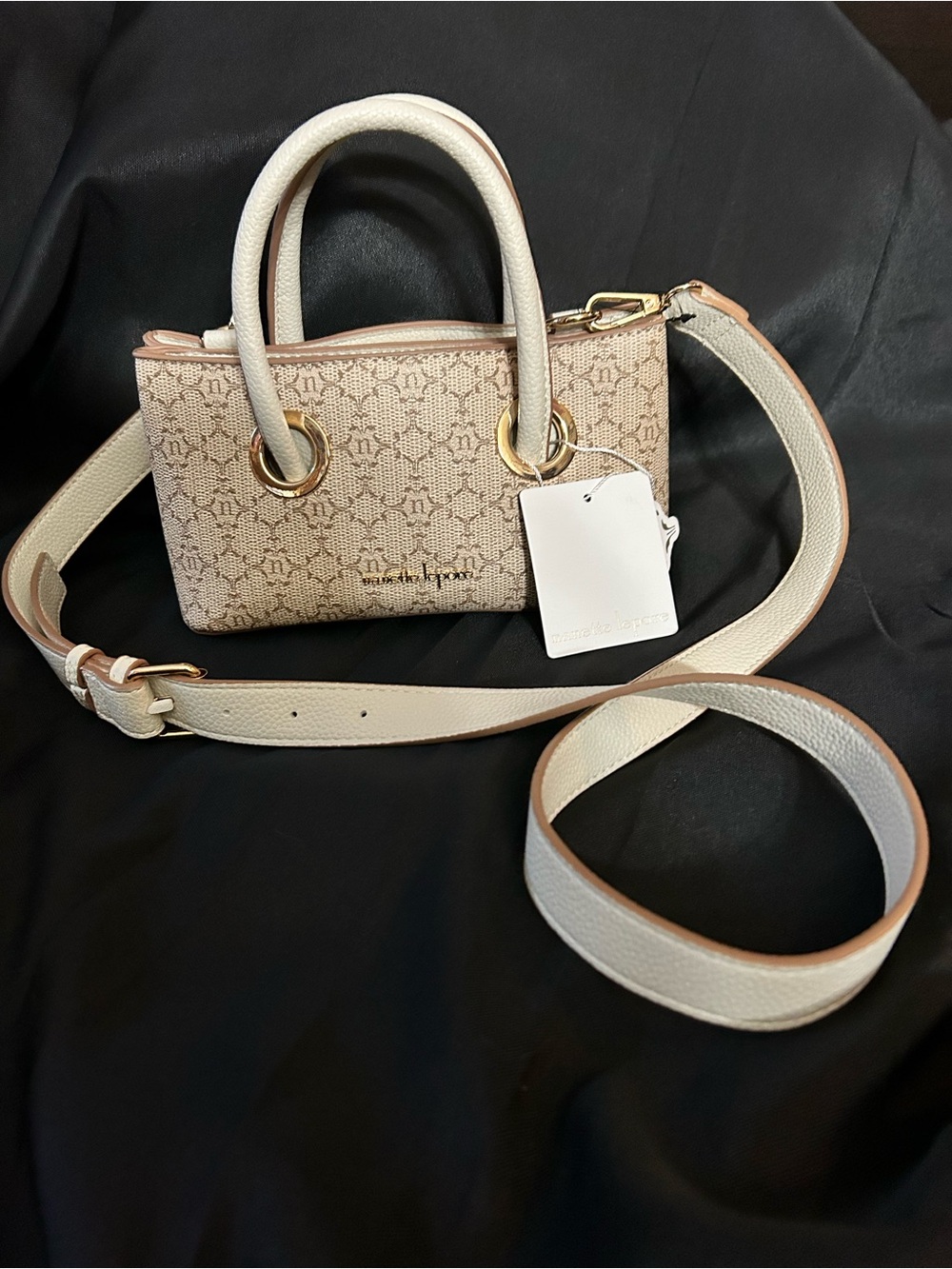 Nanette Lepore Almond Logo Junyper Mini Satchel Cream Handles & Strap NWT